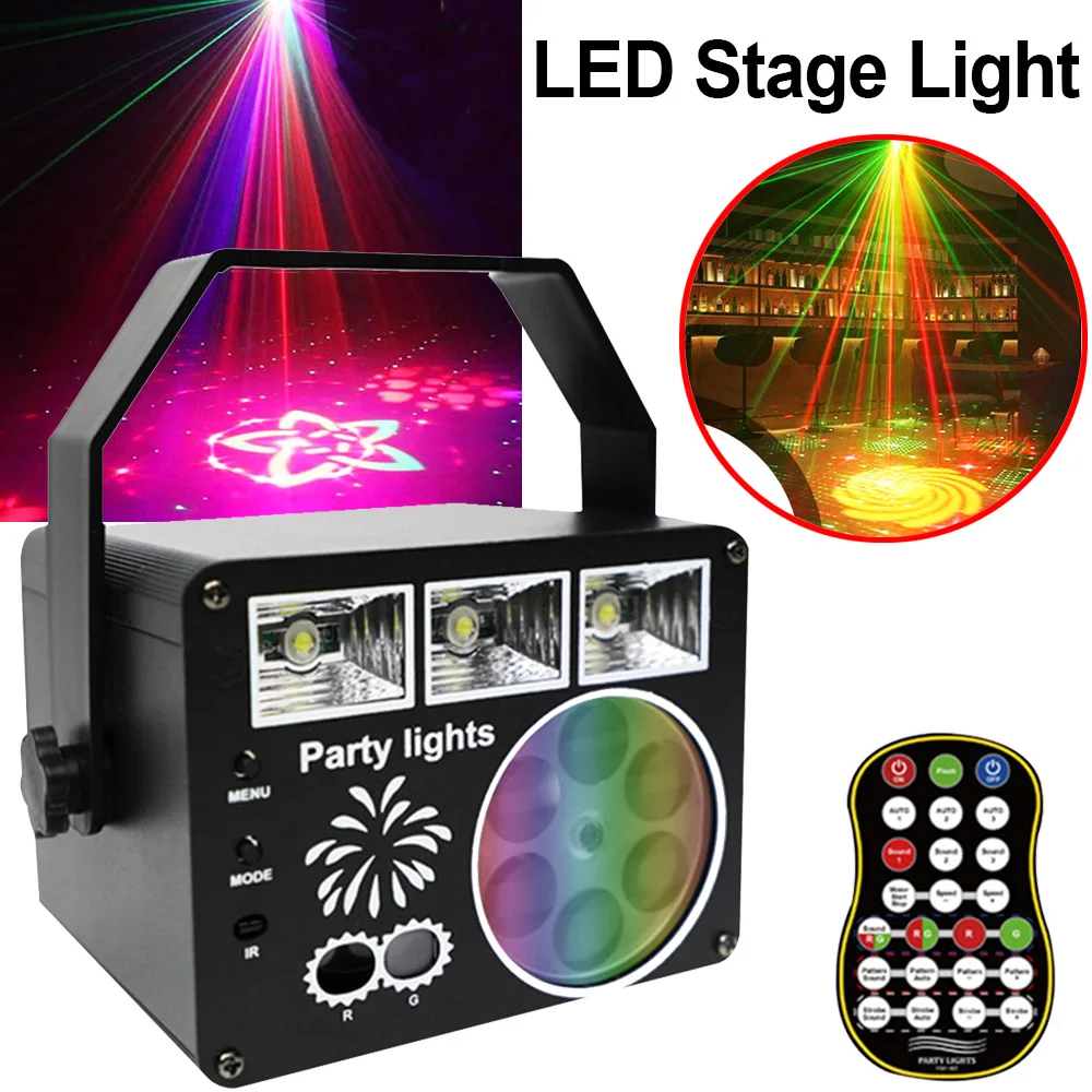 LED Stage Laser Light RGB LED DJ Disco Strobe Stage Effect Projector Lamp for Wedding Holiday Christmas Party Lighting