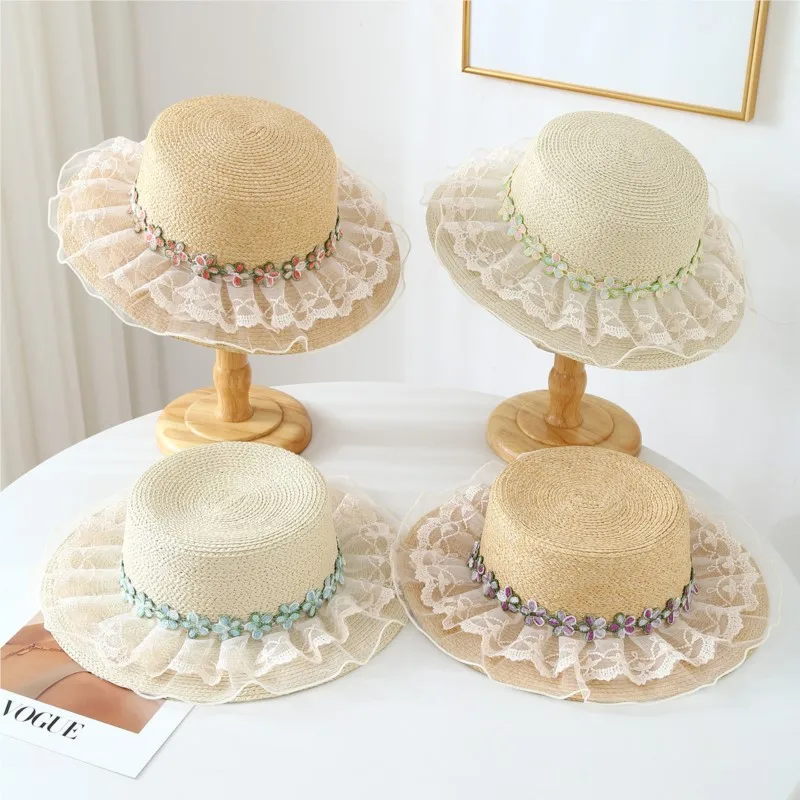 

Lace fringe wide-brimmed fisherman's hat women's breathable sunshade knitted