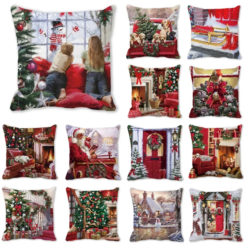 Funda de almohada navideña de 45x45cm, fundas para cojines de sofá, fundas de almohada decorativas para fiesta de Navidad