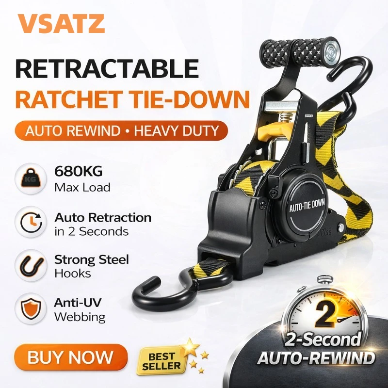 

Automatic Retractable Ratchet Strap 680KG 330CM for Cargo Truck Motorcycle Transport Travel Quick Release Heavy Duty Straps