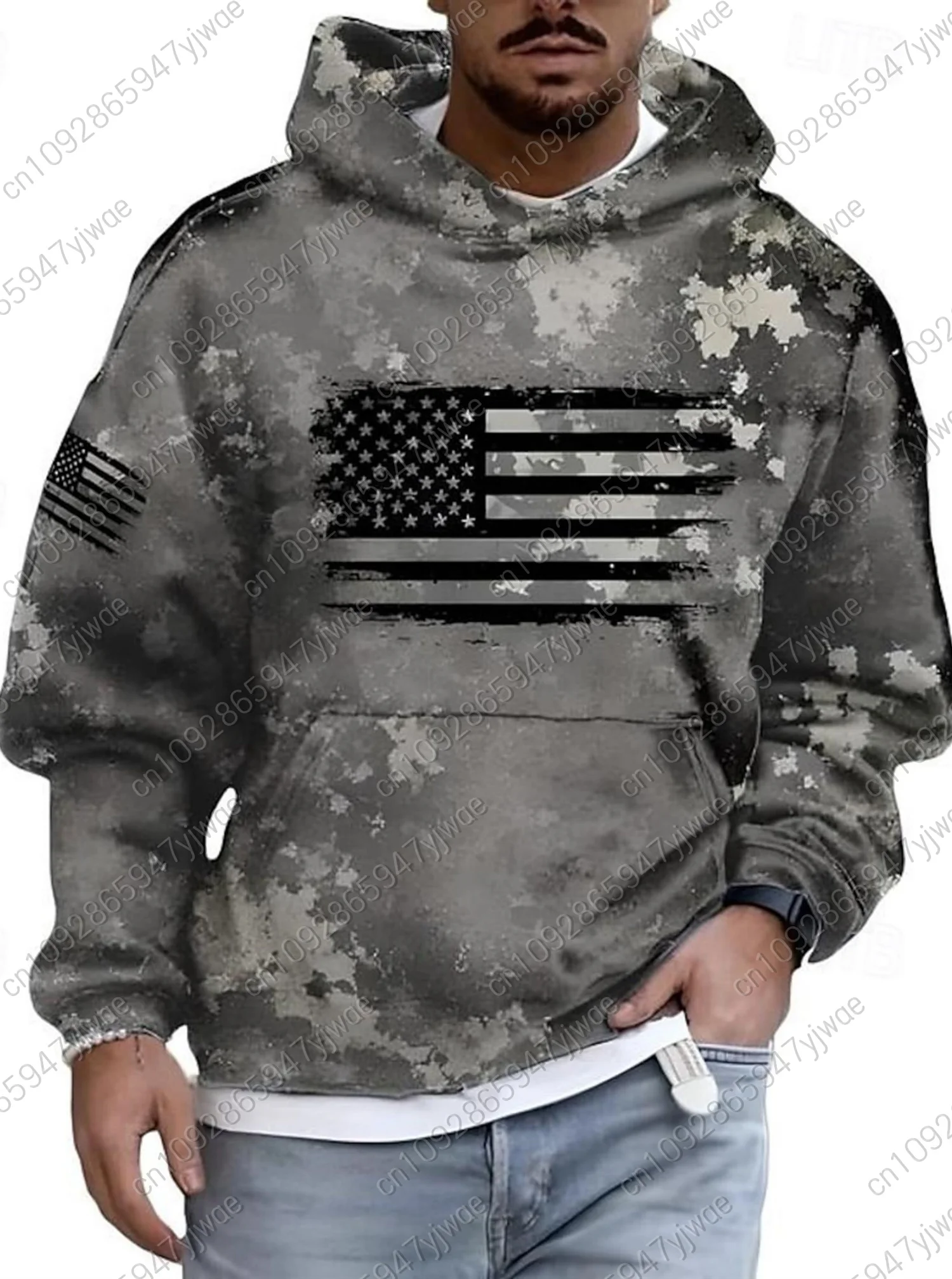 

Mens Patriotic American Flag Hoodie Full Body Camo Print hoodie Polyester Fiber Men Adult Plus Size Hooded Hoodies Men Clothing