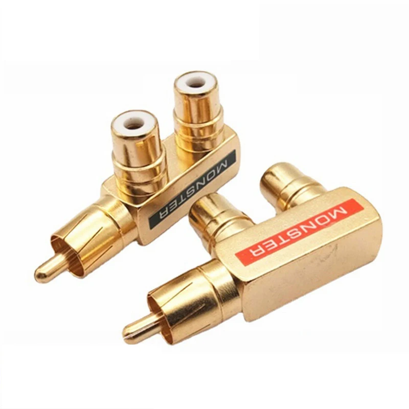 Adaptador estilo pistola banhado a ouro, AV Audio Splitter Plug, adaptador RCA, 1 macho para 2 fêmeas F Connector, acessórios DIY, novo em folha