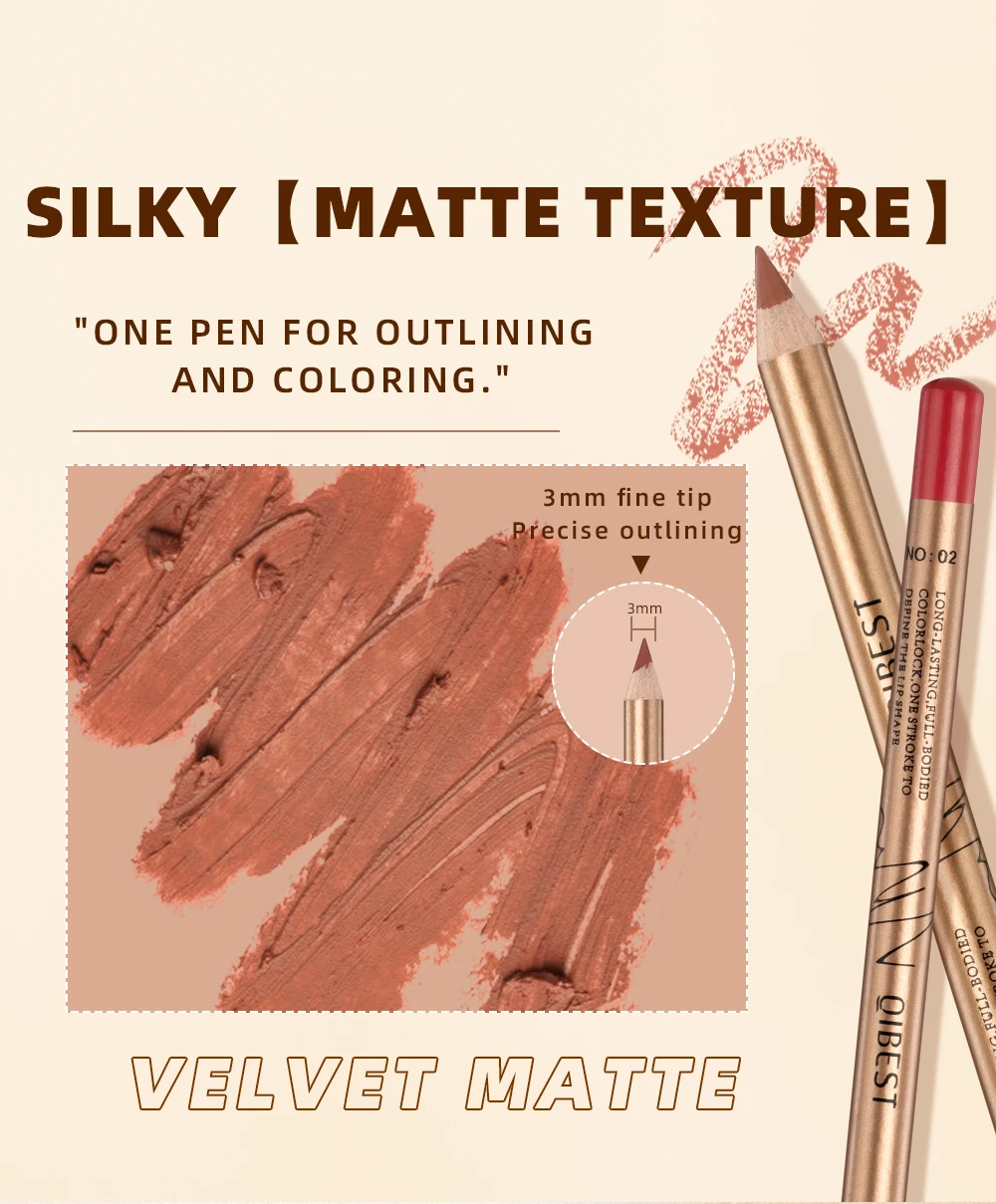 QIBEST 12 Farben Lippenstifte Matte Lipliner Bleistift Wasserdicht Lippenstift Lip Liner Stift Glatte Nude Lippenstift Stifte Für Lippen Make-Up – Detail 4