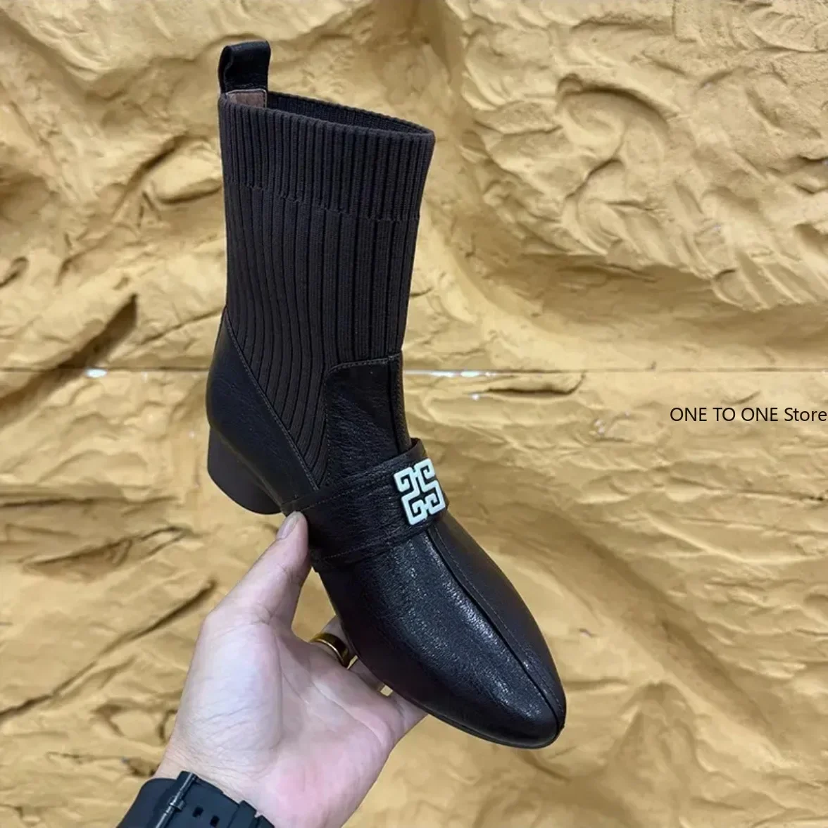 المرأة حذاء بوت بطول الكاحل منتصف كعب موضة ساحة تو محبوك لينة ومريحة تنفس تمتد الأحذية 2024 الأحذية النسائية الجديدة