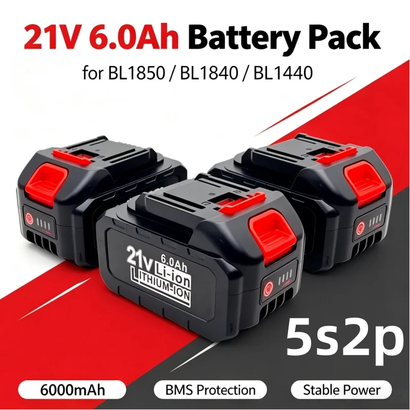 Brand New Fast Charge 21V 6.0Ah Lithium‑Ion Battery For Electric Drill Replacement BL1850 BL1840 BL1440 196391‑6