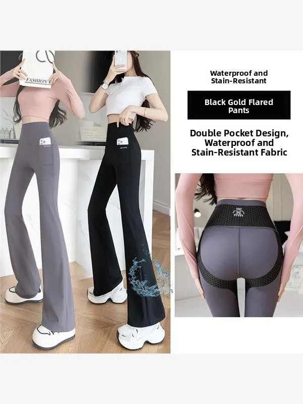 سراويل يوجا كاجوال واسعة الساق للنساء، كيت مزدوجة، ملابس خارجية للربيع والخريف، مقاومة للماء، مقاس كبير، طول ممتد