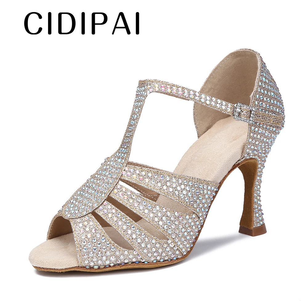 

CIDIPAI Latin Dance Shoes Woman Rhinestone Dance Sandals Party Ballroom Dancing Hight Heels Ladies Soft Bottom Wedding Shoes