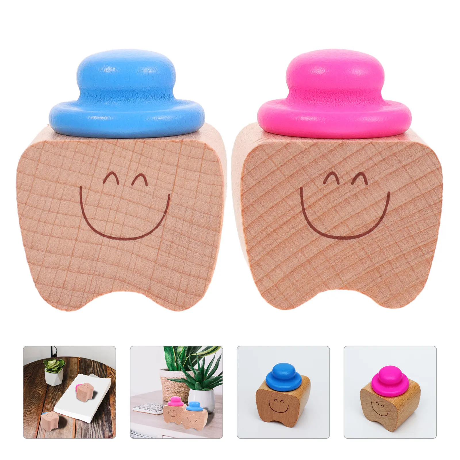 2Pcs Wooden Baby Teeth Box Set Lovely Memorial Keepsake Container for First Lost Teeth Infant Tooth Holder Kids Organizer