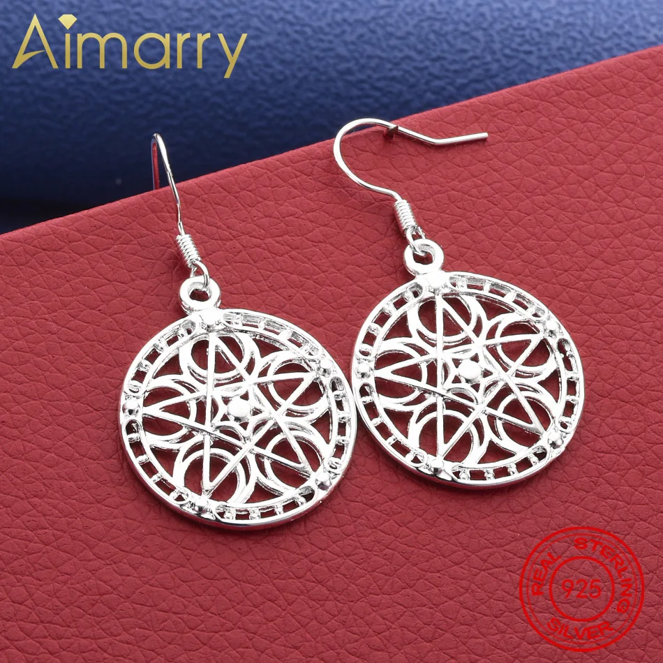 

Hot Selling 925 Sterling Silver Hollow Round Earrings High Quality Fashion Jewelry Christmas Gift Carved Water Drops