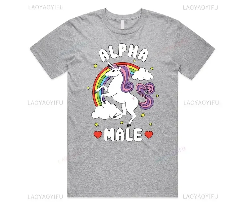 Alpha Male Printed T-Shirt High Quality Cotton Tee Top Funny Man Unicorn Gift Unisex Joke Prank Fathers Day Stag Do Short-sleev