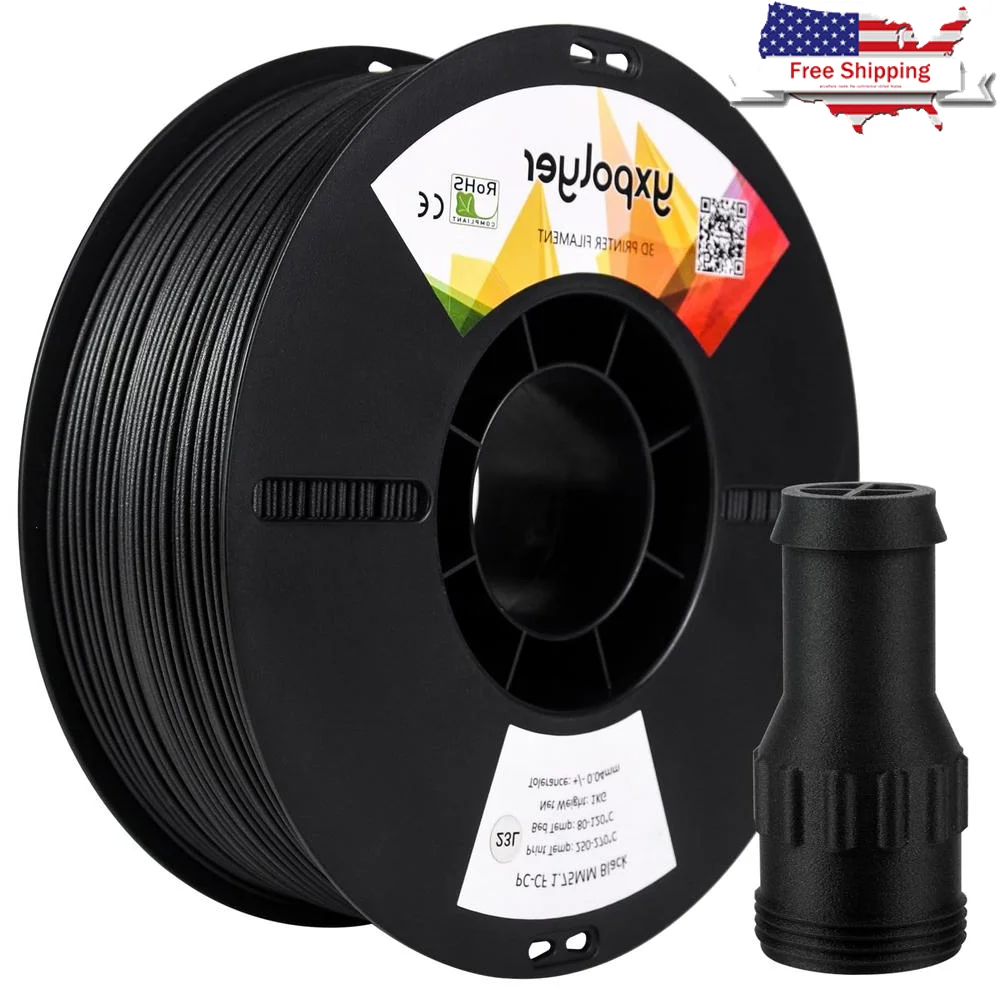 Filament PC en Fiber de carbone solide, 1.75mm, 1kg/2.2lb, Polycarbonate 85MPa 5800MPa, résistant à la chaleur, finition lisse, Applications polyvalentes