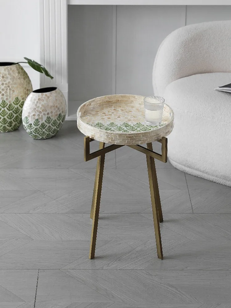 Modern Natural Shell Coffee Tables, Metal Wind Living Room Round Tray,Sofa, Side Corner Table Decoration Furniture