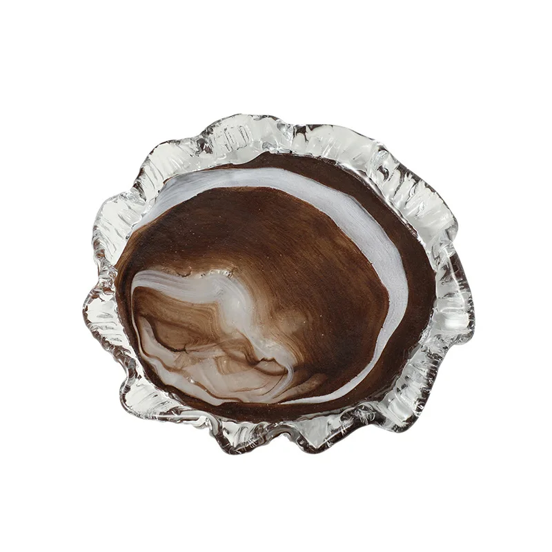

LTT Modern Light Luxury Creative Brown Petal Glass Fruit Plate Living Room Coffee Table Ornament
