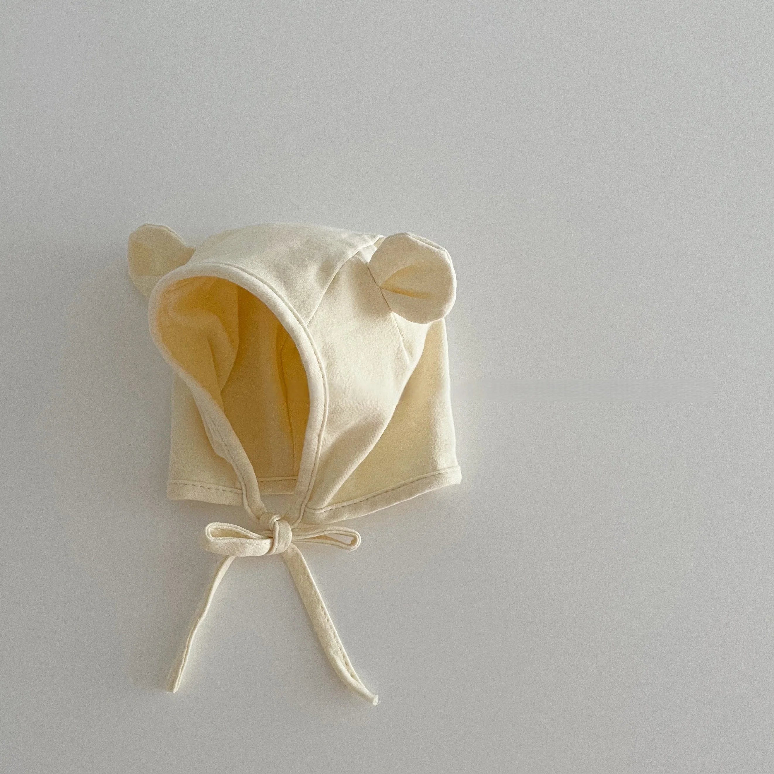 Spring Autumn Baby Bear Ear Bonnet Hat Cotton Strappy Hat for 0-12M Infant Protection Cap Earflap Beanie image 5