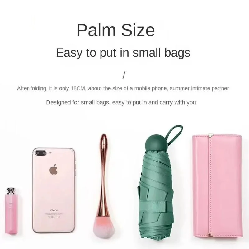 Portable Capsule Umbrella Mini Sunshade Sunscreen Rain Umbrella Black Rubber Alloy Handle Foldable Dual Use Umbrella Household