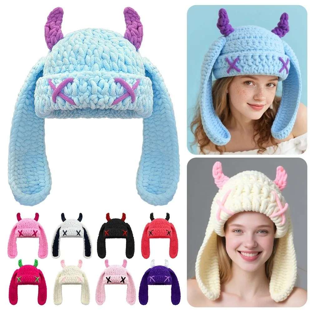 Kawaii Versatile Knitted Beanies Y2K Punk Gothic Style Pullover Hat Warm Travel Cap Autumn Winter