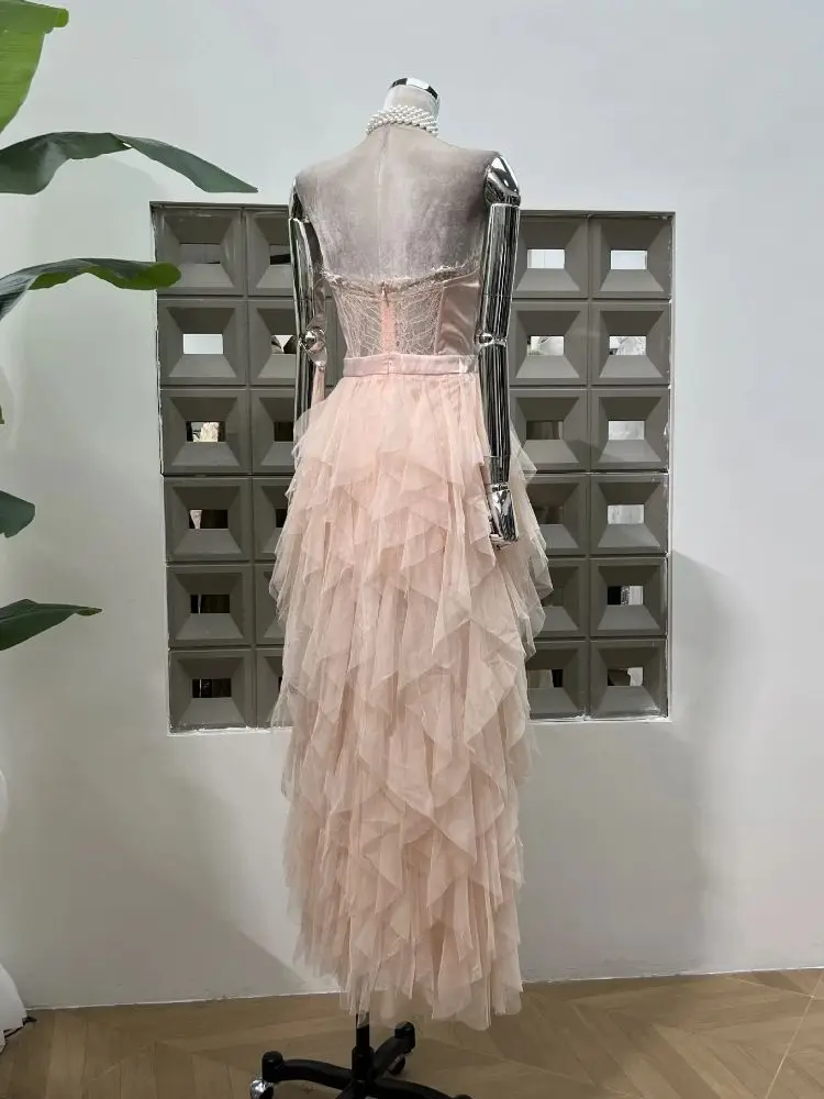 Romantische Spitze Prom Kleider Sexy Liebsten Backless Rosa Abend Party Langes Kleid Prinzessin Luxus Elegante Festival Kleider Vestido