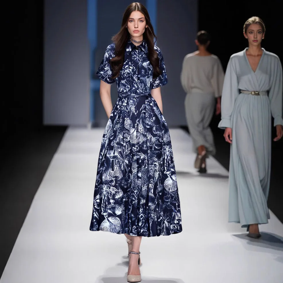 

New high-end lapel shirt short sleeved dress