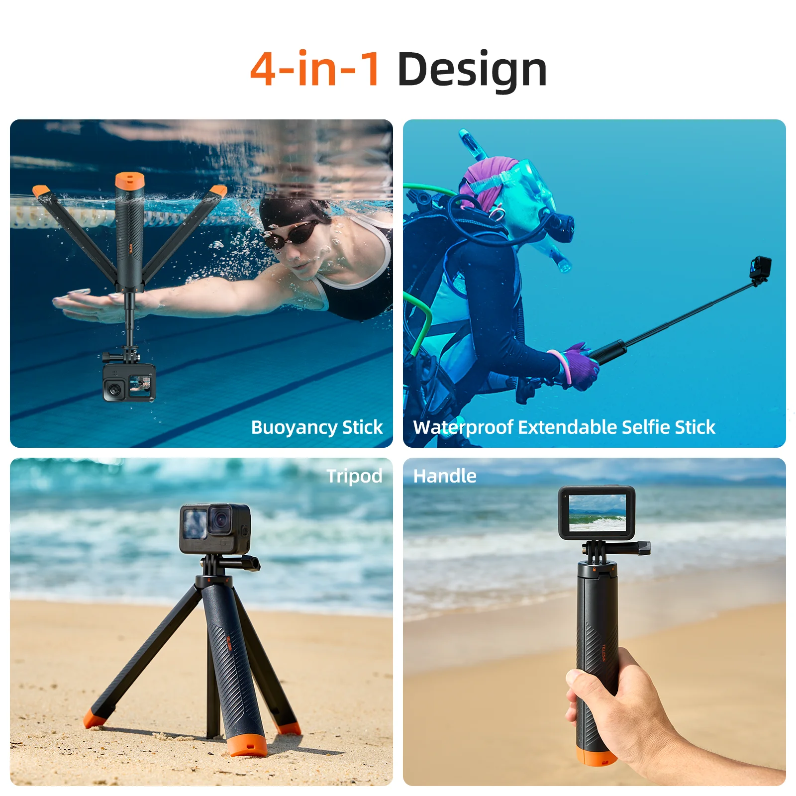 TELESIN Underwater Buoyancy bar Diving Extendable Selfie Stick Tripod For Gopro Insta360 DJI OSMO Action Camera Accessories