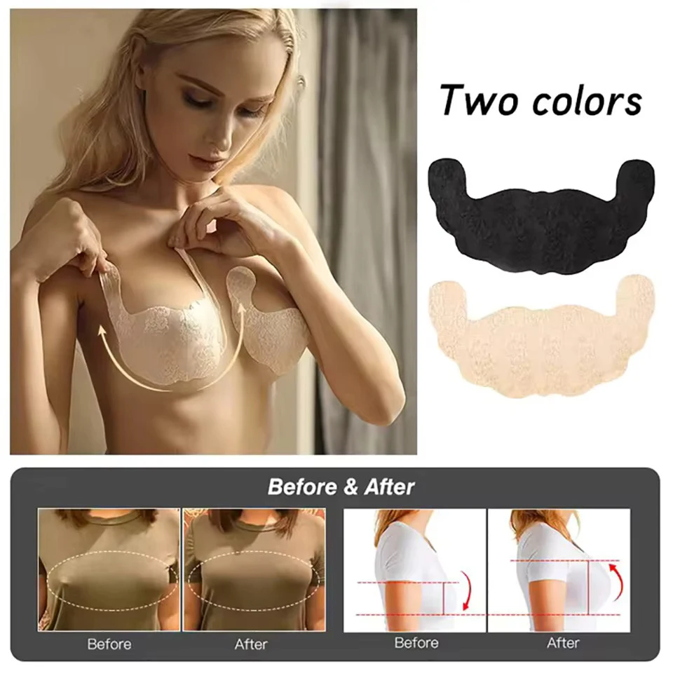 Kobiety Adhesive U Shape Lace Invisible Bra Disposable Chest Sticker Nipple Cover Lift Push Up Breast Pad Lift Tape Chest Sticker