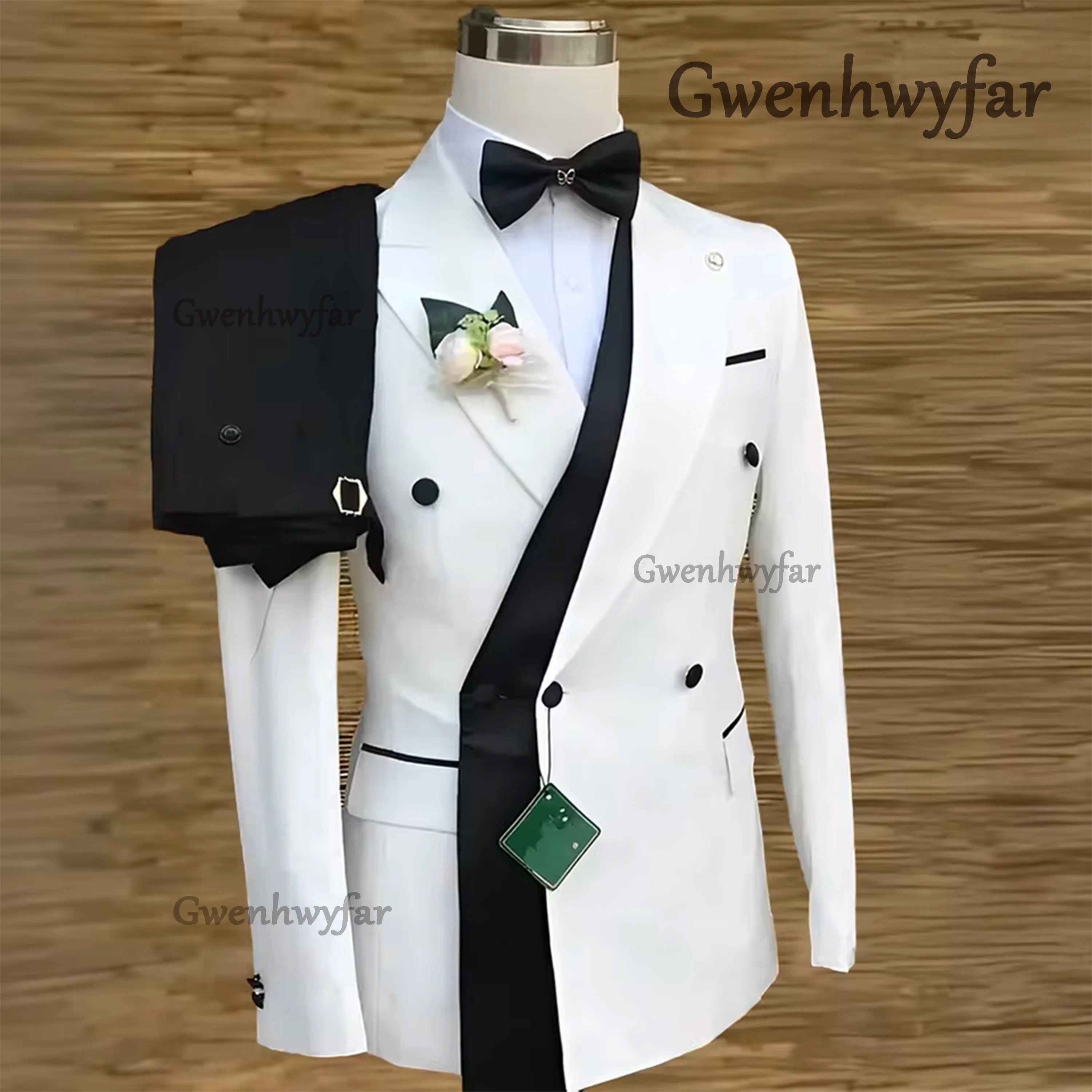

Gwenhwyfar Luxury White Men's Blazers Suit Double Breasted 2 Pieces Classic Formal Occasion Jacket High-Quality Male Clothing