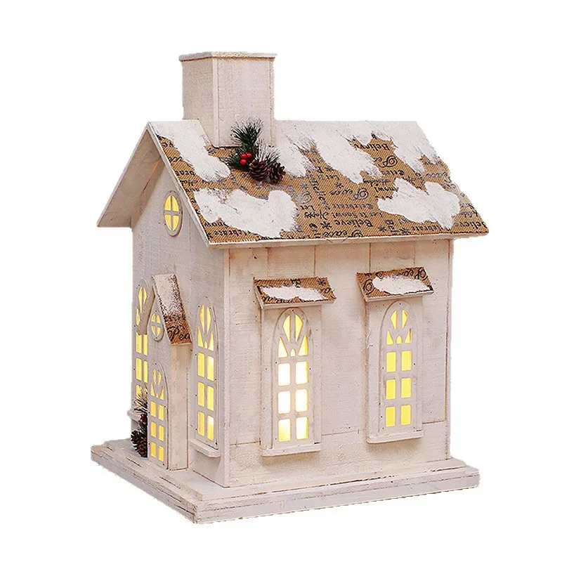 Wooden Winter Cabin Pyramid Stack Ornament Tiered Snow Hut Display for Shop Window Mantel Tabletop Wedding Centerpiece Props