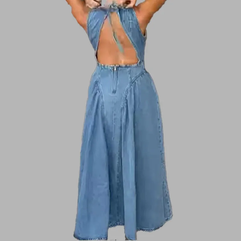 Robe minimaliste à col rond pour femmes, taille moyenne à longue, cintrée, sans manches, gilet, mode, dos nu, à lacets, nouvelle collection été 2025