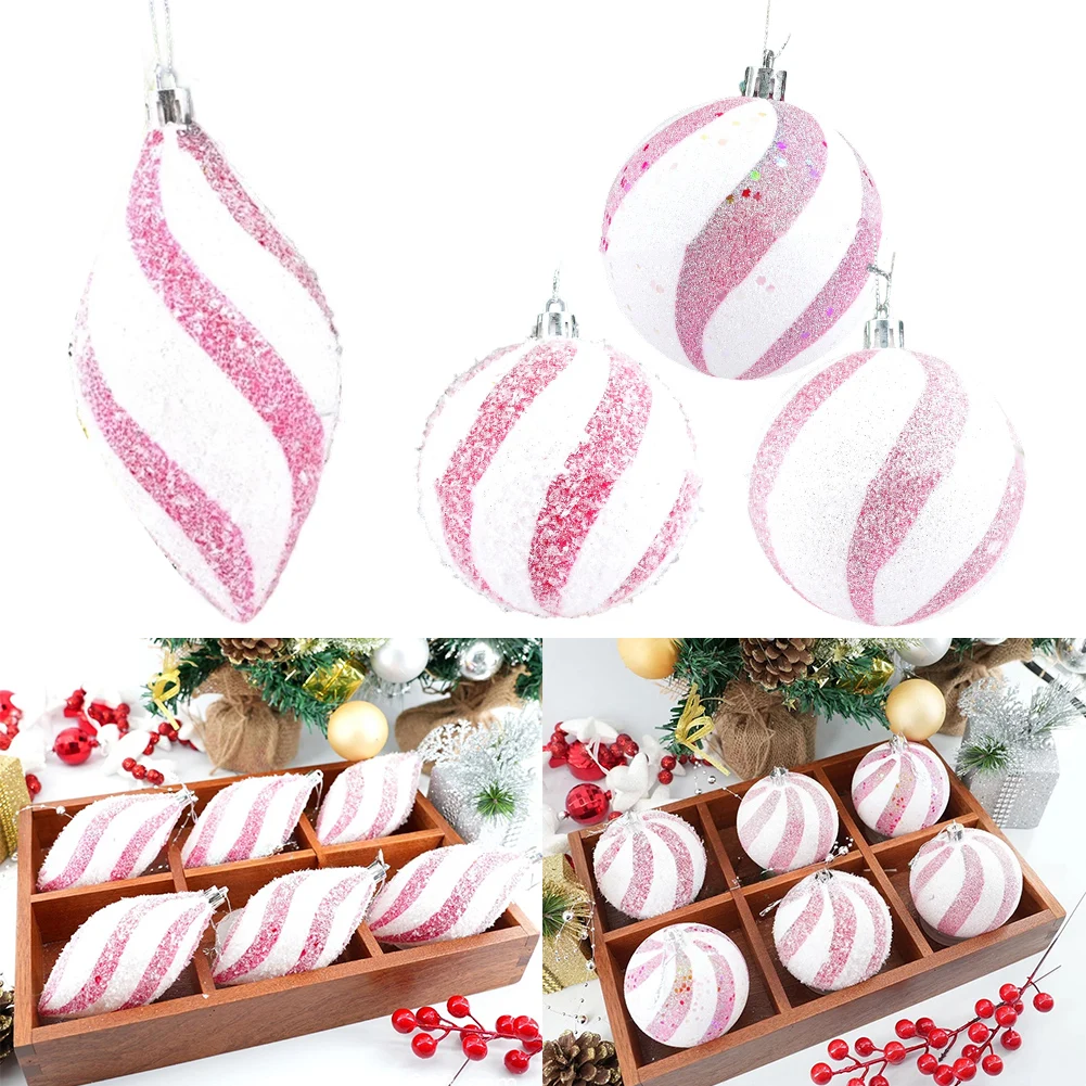 8CM 6PCS Painted Pink Sequin Shaped Christmas Balls Window Decoration Balls For Home Ornaments Accessory In Stock