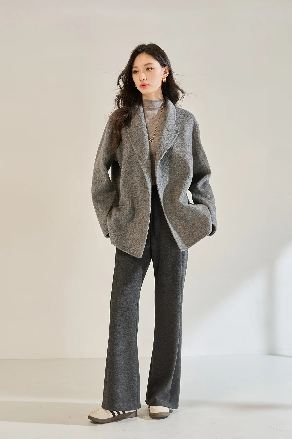 Allingentle Women's Suit Jacket Fashion Peak Lapel Blazer with Waistband for Casual Office Business Outfit Customize