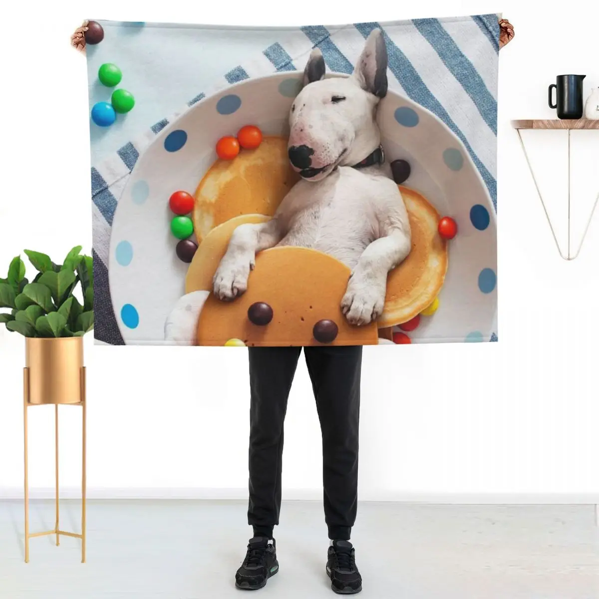 Miniature Bull Terrier Pancakes Throw Blanket Faux Fur Soft Warm Blanket for Bed