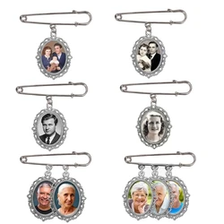Wedding Boutonniere Oval Bouquet Charm DIY Pin Brooch Making Photo Charm Mother of The Bride Or Groom with Lacy Frame
