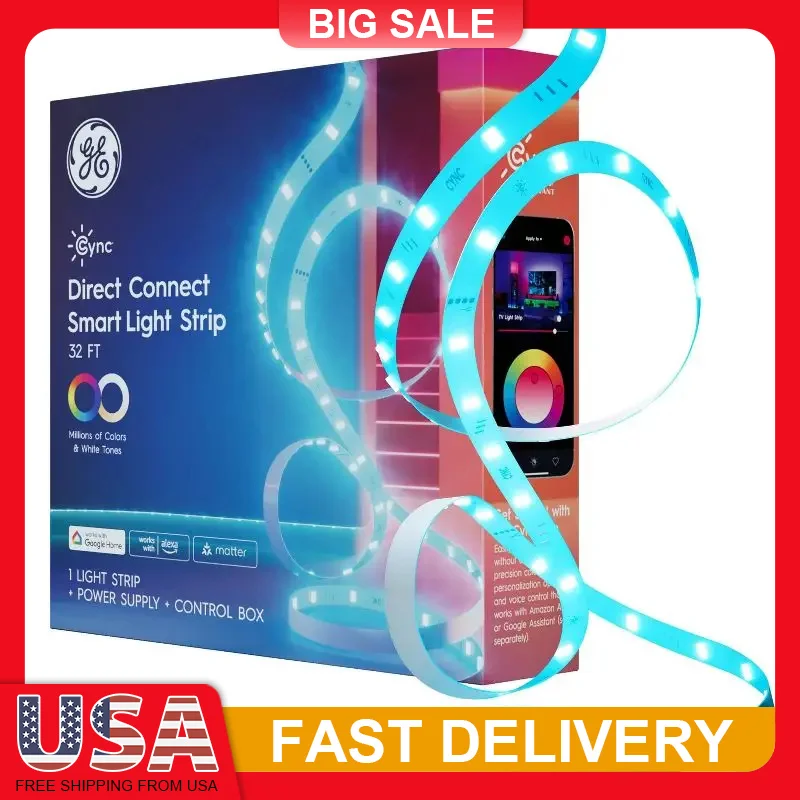 

32ft Smart LED Strip Lights WiFi App Control Voice Alexa Google Home Compatible Indoor Lighting for Bedroom TV Gaming Decoration