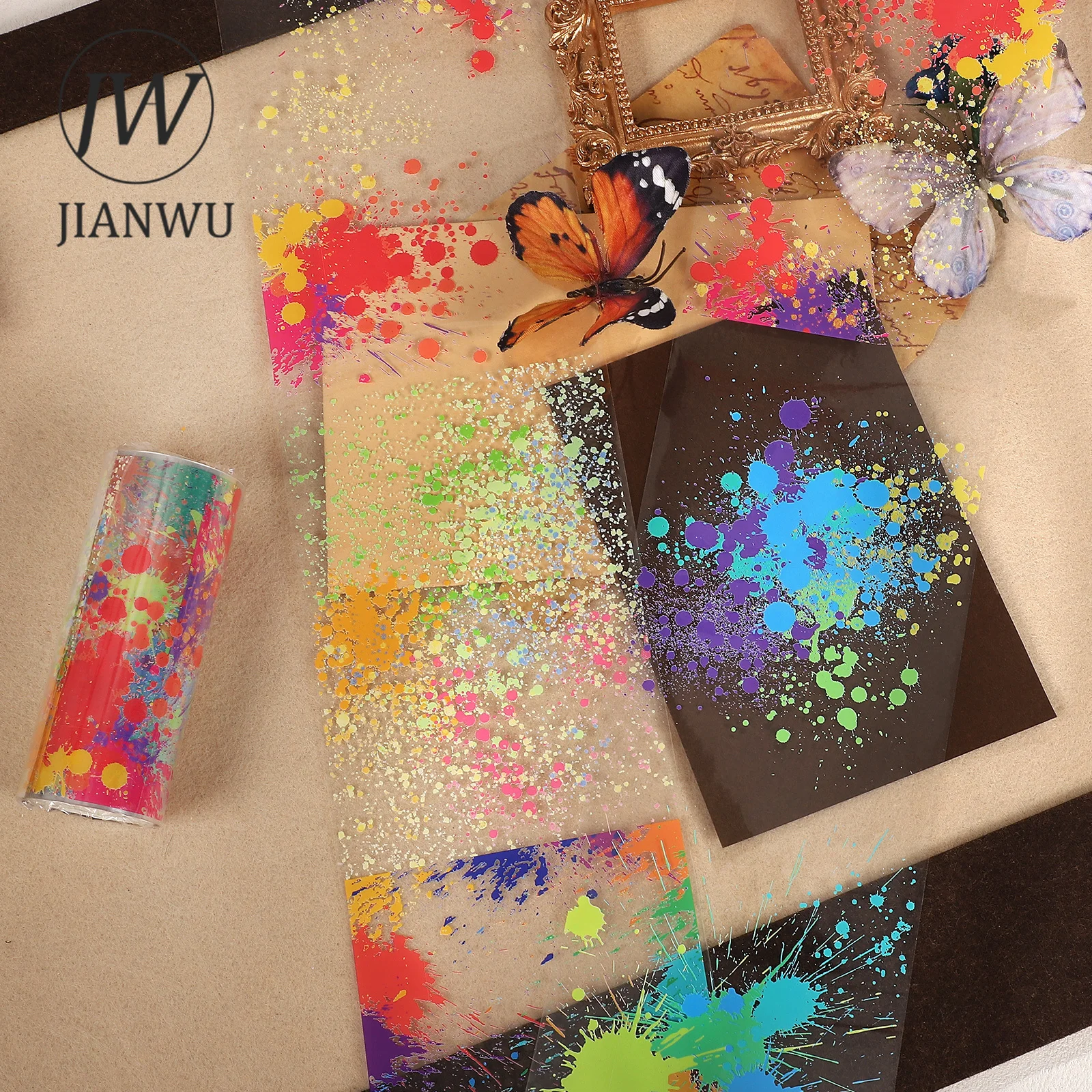JIANWU Vintage Colorful Smudge Landscape Material Collage Scrapbooking Material Paper Creative DIY Journal Stationery