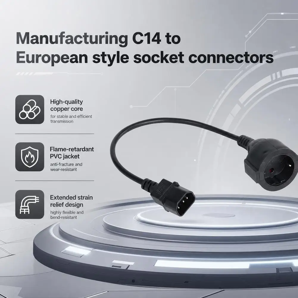 C14 to EU Socket Power Adapter Cable Male to European Female Short Extension Cord Pure Copper Cable for UPS PDU Server Rack