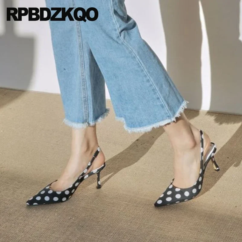 Kitten Heel Plus Size Pumps Stiletto Holiday Sandals High Heels Slingback Pointed Toe Shoes Nice Women Polka Dot 33 Small Medium