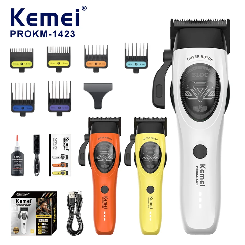 Kemei Pro KM-1423 Barber Hair Clipper 10000RPM Outer Motor DLC Blade 0.8-2mm 2500mAh 3 Color Professional Hair Trimmer