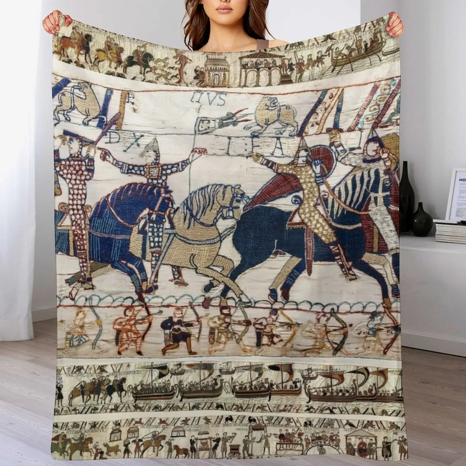

THE BAYEUX TAPESTRY ,BATTLE OF HASTINGS ,NORMAN KNIGHTS HORSEBACK Throw Blanket Plaid on the sofa Shaggy Baby Single Blankets