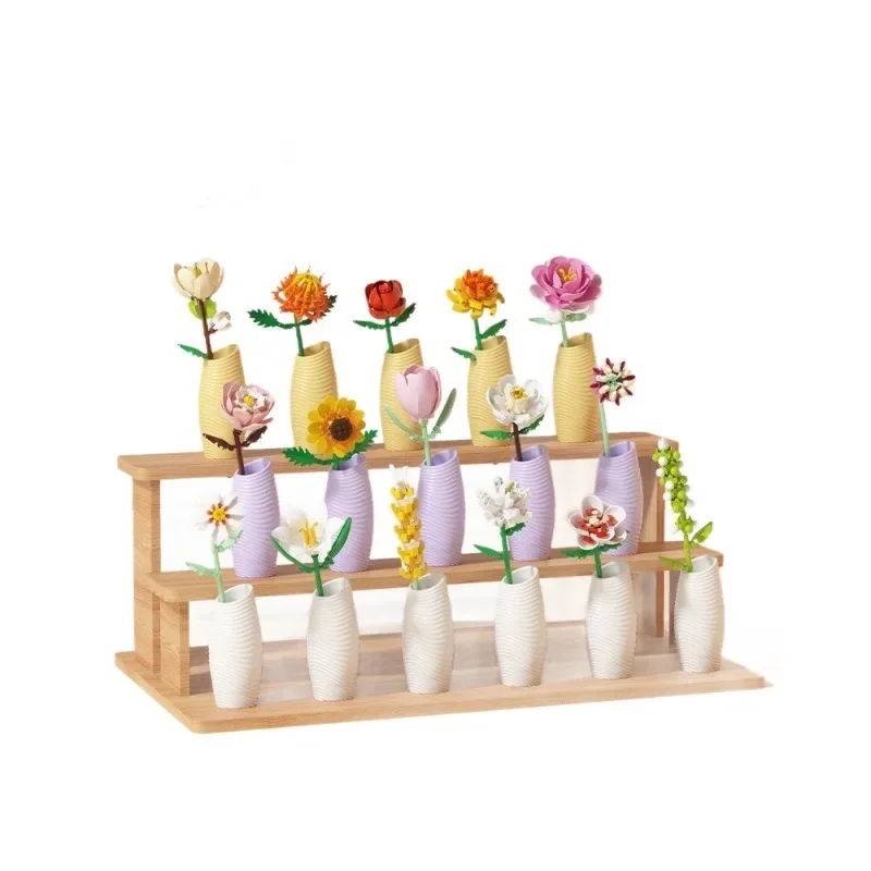 Simulatie Bloemen Bouwstenen Roos Zonnebloem Jasmijn Assemblagemodel Ornamenten MOC Technische stenen voor Valentijnsdagcadeau