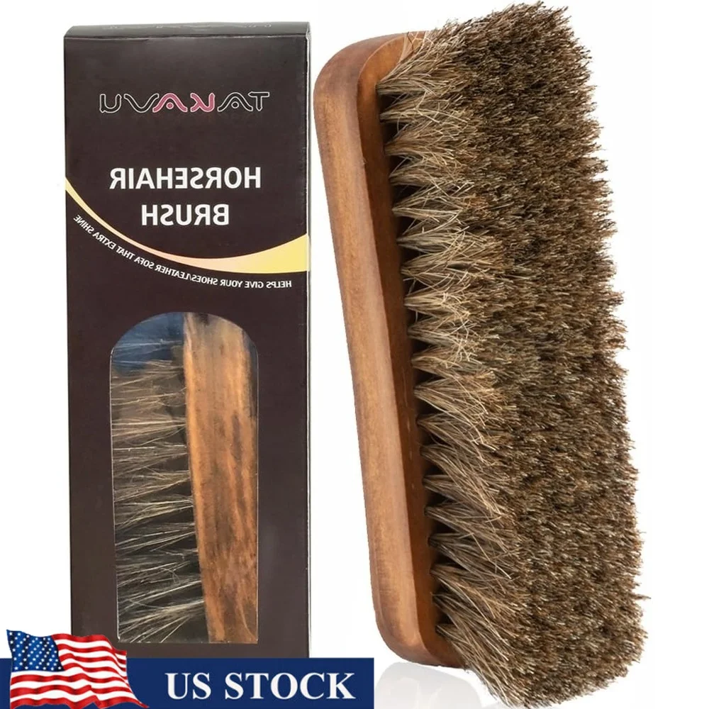 

100% натуральная щетка для блеска обуви из конского волоса с деревянной ручкой, вогнутый дизайн, удобная ручка, многофункциональный инструмент для ухода за кожей