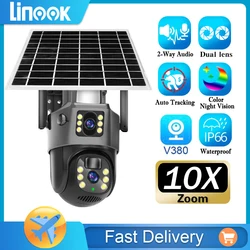 Linook V380 프로 태양광 카메라, 와이파이 8MP 4K 무선 CCTV, 야외 보안 모니터링 카메라, IP 보안 카메라