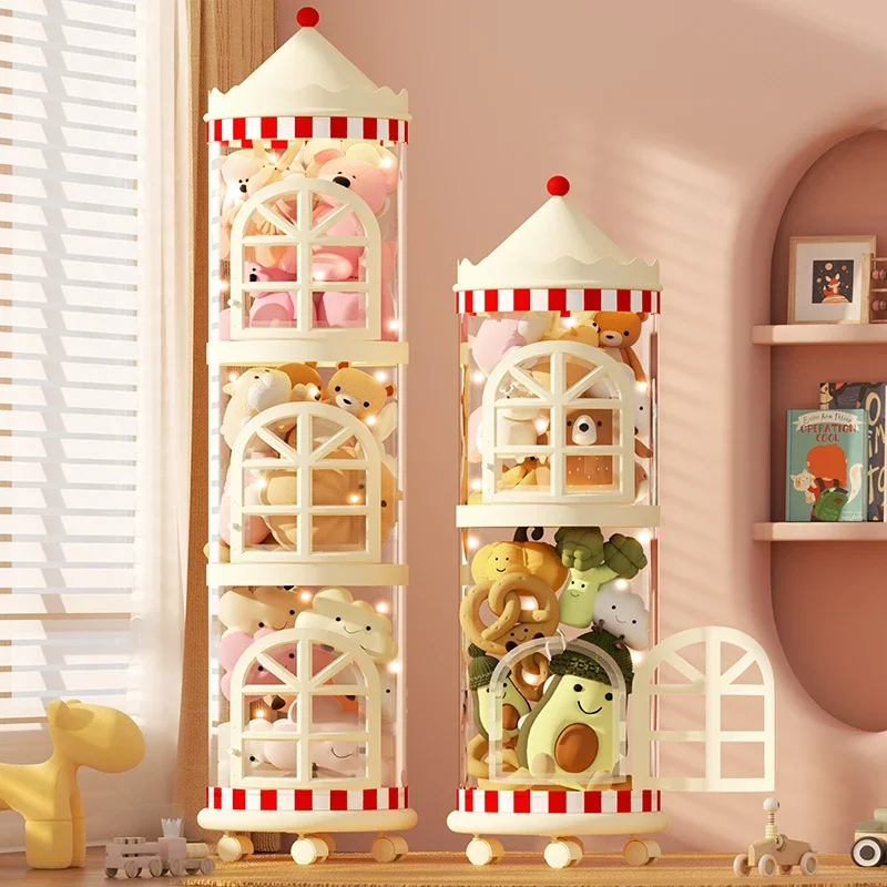 

Side door doll storage barrel children's plush toys finishing basket transparent doll tube doll storage artifact