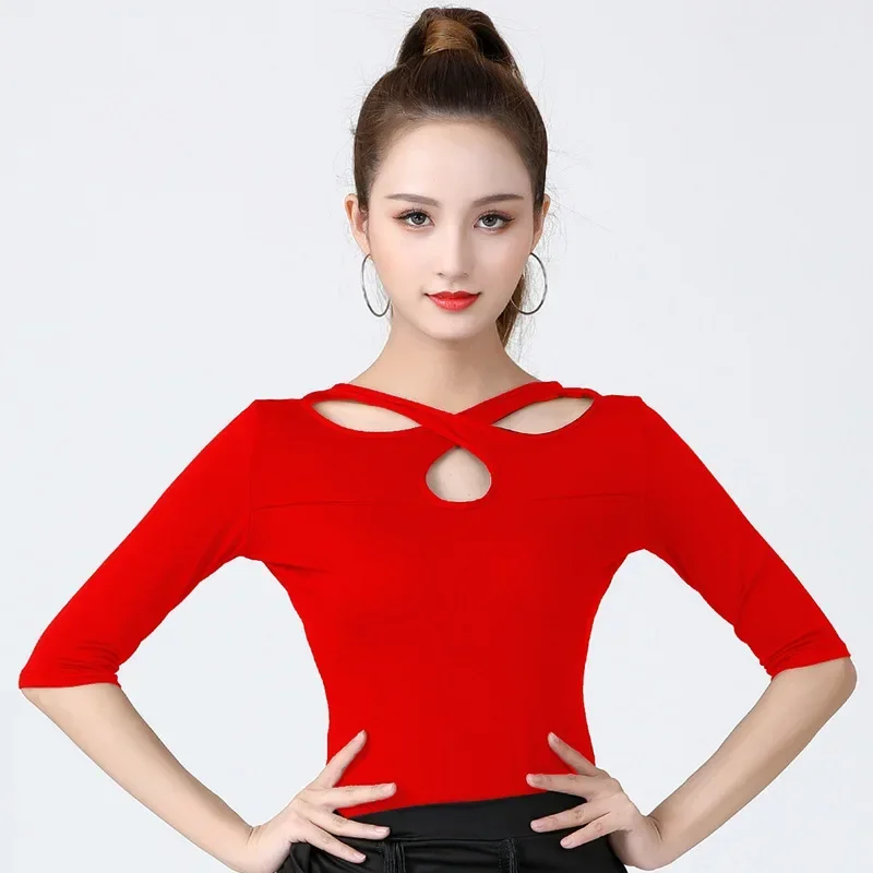 Danza latina Donna Moda Top Abiti da esercizio Sala da ballo Dancewear Valzer Danza moderna Camicia da pratica per prestazioni per adulti femminili