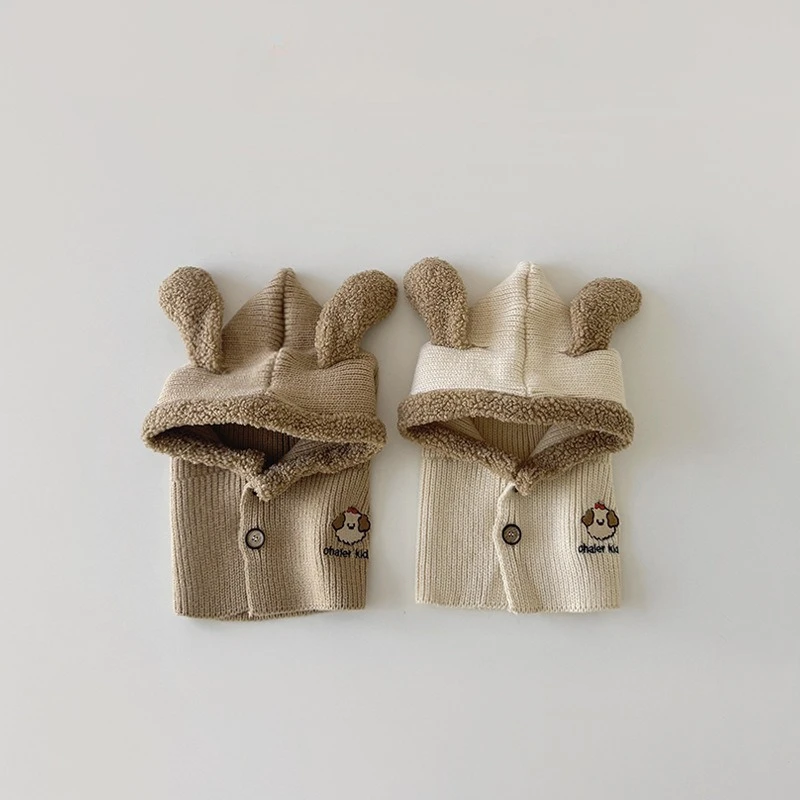 

Детская шапка в корейском стиле, шарф, зимний комплект 2 в 1, милая вязаная шапка с ушками собаки и животного, теплая теплая Балаклава для малышей