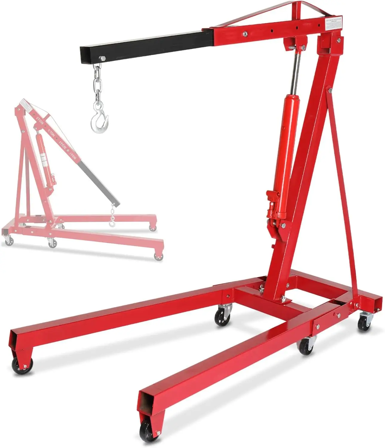 Engine Hoist 2 TON Folding Hydraulic Engine Motor Hoist Cherry Picker Shop Cranes Lift Red Shop Crane 4000 lb Heavy-Duty