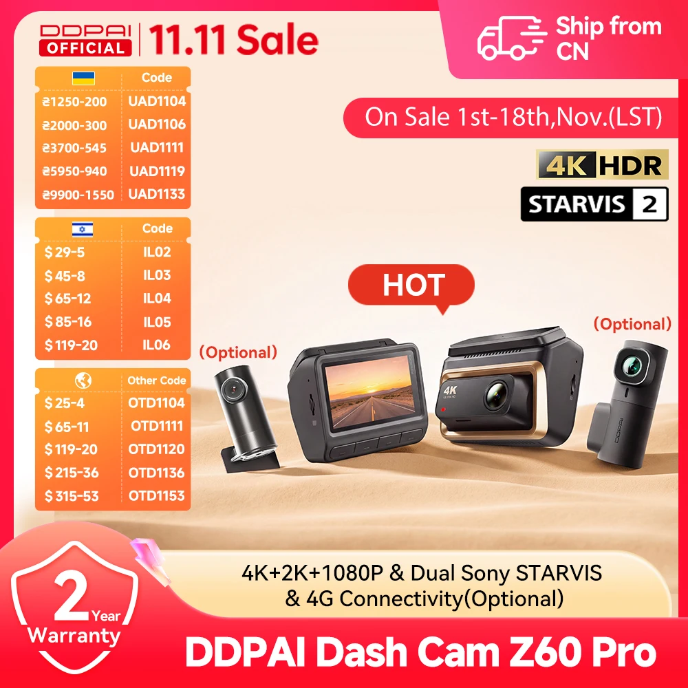 DDPAI Z60 Pro 4K HDR Ultra HD Front Car Dash Cam GPS 5Ghz WiFi for SONY STARVIS 2 ADAS Night Vision Car Video Recorder DashCam