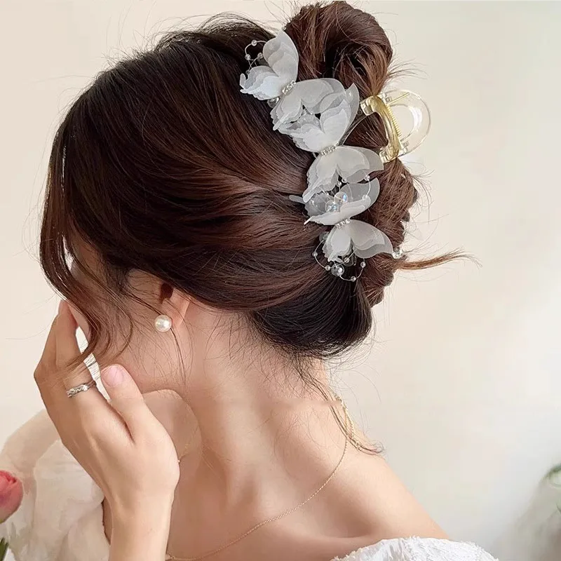 Pinza para el pelo elegante con perlas de mariposa para mujer y niña, adorno para el pelo, horquilla, pinza para el pelo, accesorios para el cabello a la moda