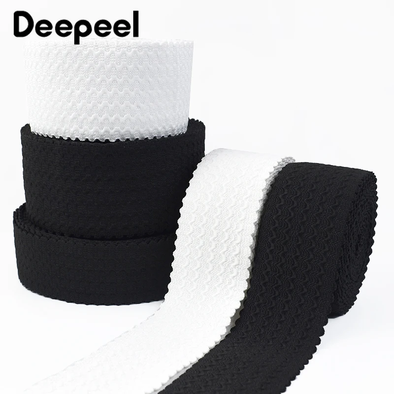 2/5/10Meters Deepeel 40-70mm Jacquard Elastic Band Black White Stretch Rubber Belt Clothing Spring Tape Sewing Craft Accessories