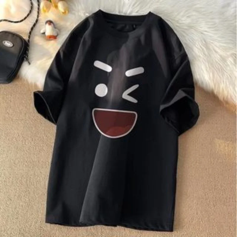 8XL Korean loose fit fashionable trendy American retro happy emotional T-shirt casual men multifunctional couple set image 3