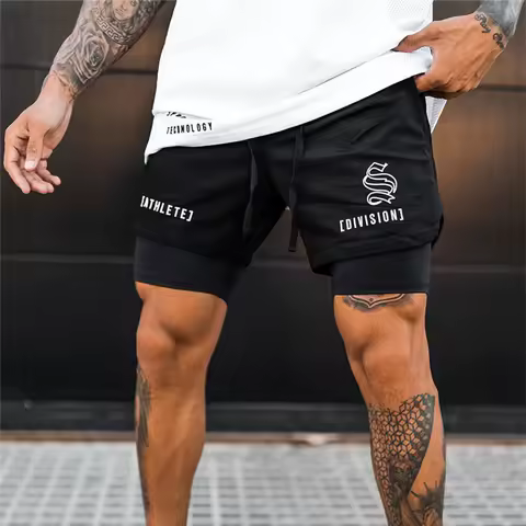 2025 NEW 2 IN 1 Sport Running Casual Breathable Shorts Men Double-deck Jogging Quick Dry GYM Shorts Fitness Workout Men Shorts