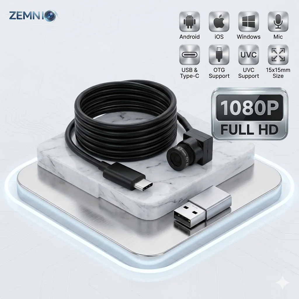 Plug Play USB Webcam 2MP 1080P Mini UVC Camera with Mic,Type C & USB,Andriod IOS, OTG Multi Focal 2.8-12mm for Laptop Desktop PC